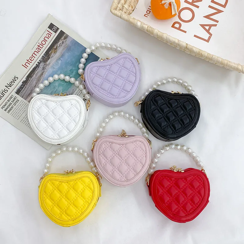 Women Bags H&M - Cute Children's Heart-shaped Crossbody Bags Pearl