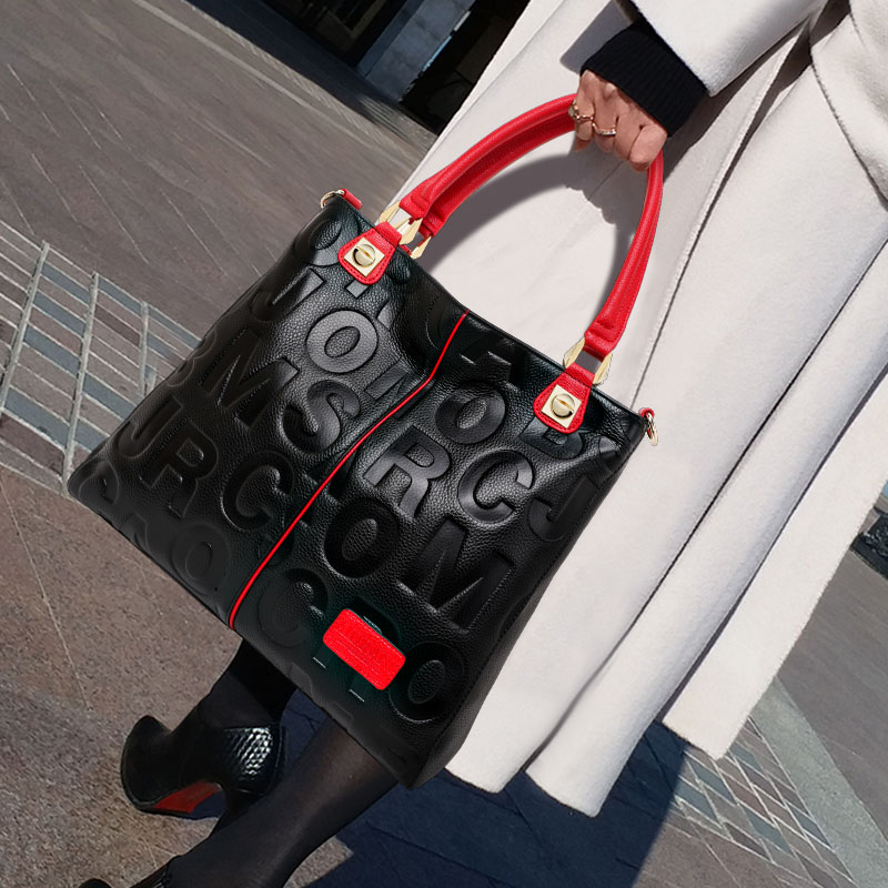 Women Bags Work - Genuine Cowhide Embossed Letter Tote Bag